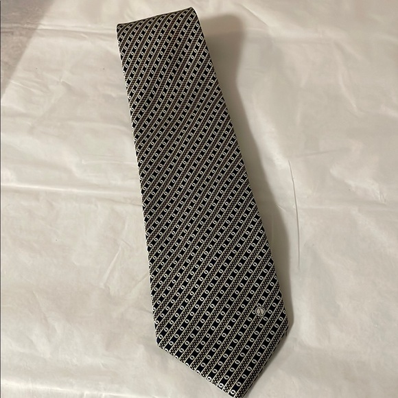 Dunhill Blue and White Silk Tie with Geometric Pattern - Picture 1 of 6